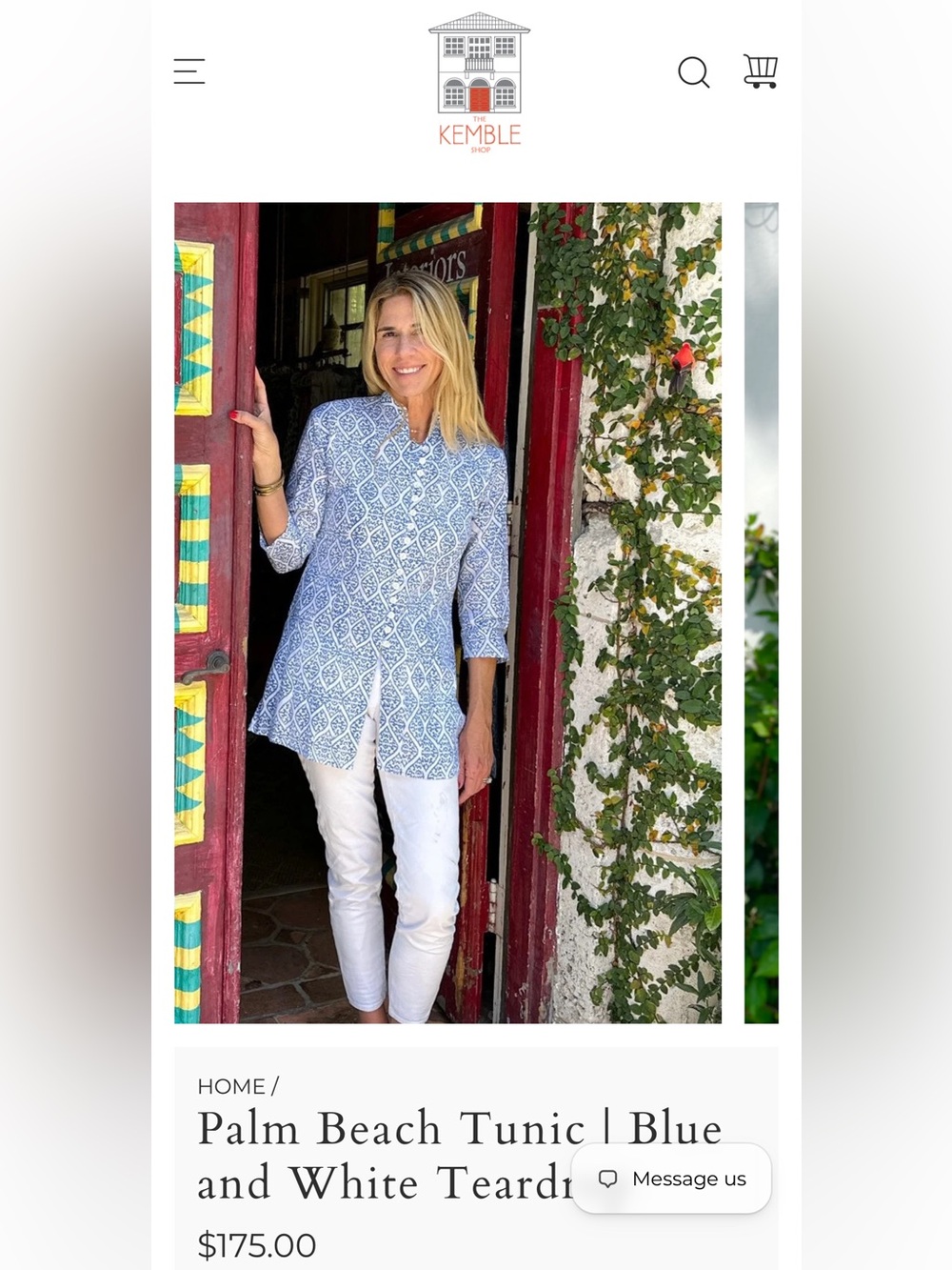 100% Cotton Palm Beach Tunic | Blue and White Teardrop Size S